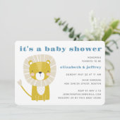 Invitation Baby shower simple moderne Blue Lion Boy (Debout devant)
