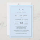 Invitation Baby shower simple Monogramme bleu garçon couples (Devant)