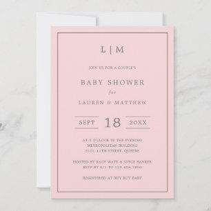 Invitation Baby shower simple Monogramme fille couples rose