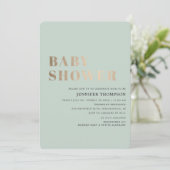 Invitation Baby shower simple Neutre Eucalyptus Vert & Or (Debout devant)