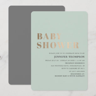 Invitation Baby shower simple Neutre Eucalyptus Vert & Or