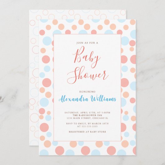 Invitation Baby shower simple Points colorés personnalisés (Devant / Derrière)