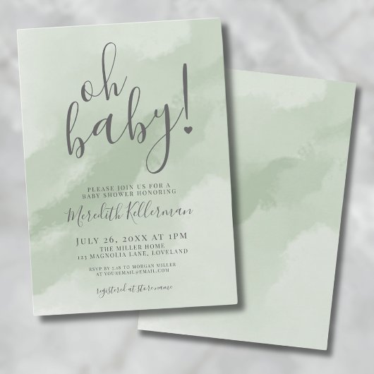 Invitation Baby Shower Simple Vert Sauge Oh Bébé