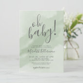 Invitation Baby Shower Simple Vert Sauge Oh Bébé (Debout devant)
