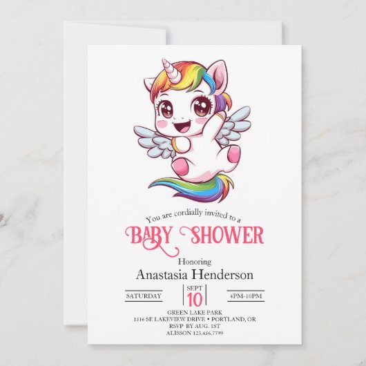 Invitation Baby shower simple Whimsical Unicorn (Devant)