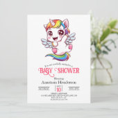 Invitation Baby shower simple Whimsical Unicorn (Debout devant)