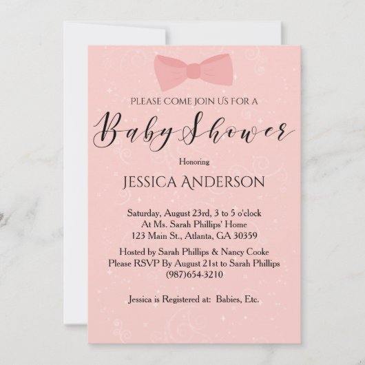 Invitation Baby shower Simplement Rose Bow (Devant)