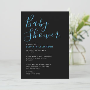 Invitation Baby-shower simpliste moderne bleu et noir
