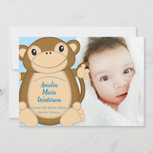 Invitation Baby shower singe bleu (Devant)