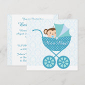 Invitation Baby Shower Singe Bleu (Devant / Derrière)