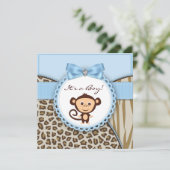 Invitation Baby Shower Singe Brun et Bleu (Debout devant)