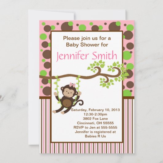 Invitation Baby shower - Singe de la jungle (Devant)