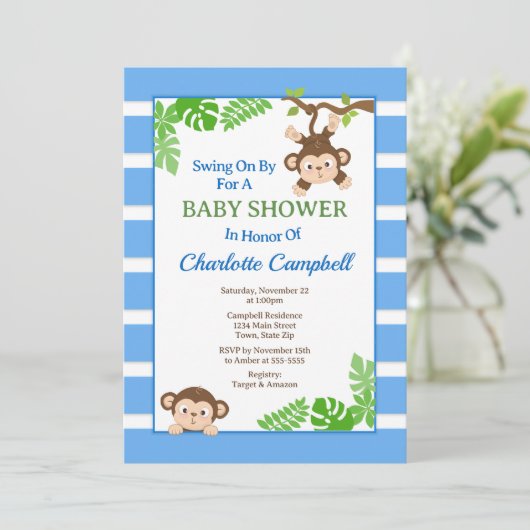 Invitation Baby shower singe, Monkey Boy Invitati (Debout devant)