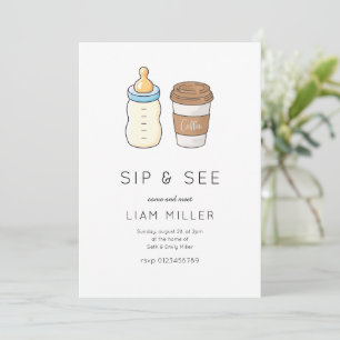 Invitation Baby Shower Sip and See Fête minimale pour bébé