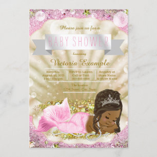 Invitation Baby Shower Sirène Afro-Américaine Rose et Or