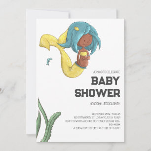 Invitation Baby Shower Sirène Américaine Africaine Fantaisist