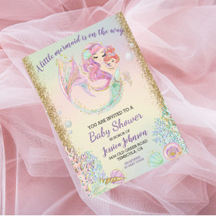 Invitation  Baby Shower Sirène Aquarelle Or