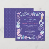 Invitation Baby Shower Sirène Aquarelle Sous La Mer (Devant / Derrière)