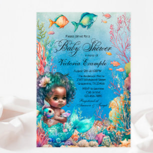 Invitation Baby-Shower Sirène Peau Noire