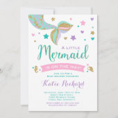 Invitation Baby shower sirène rose Turquoise pourp (Devant)