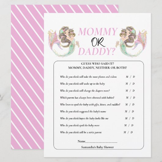 Invitation Baby shower sirène sous la mer (Devant / Derrière)