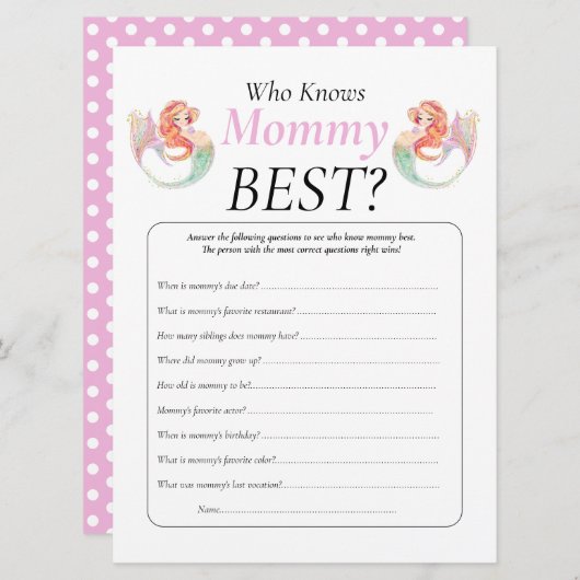 Invitation Baby Shower Sirène Sous Les Mers Connaît Maman   (Devant / Derrière)