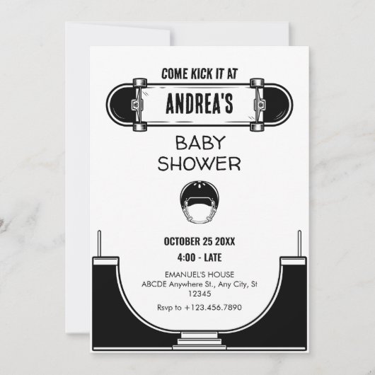 INVITATION BABY SHOWER SKATEBOARD (Devant)