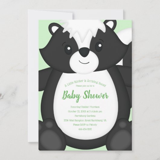 Invitation Baby shower Skunk Green (Devant)