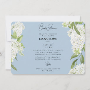 Invitation Baby shower Sky Blue Driving White Hydrangeas