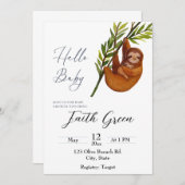 Invitation baby shower Sloth (Devant / Derrière)