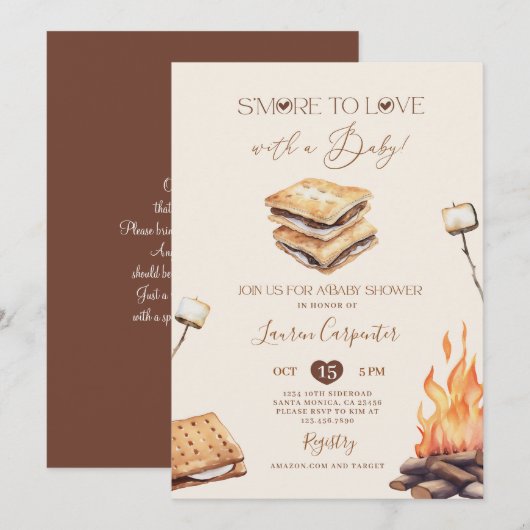 Invitation Baby shower Smore to Love (Devant / Derrière)