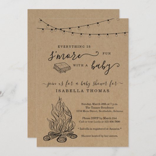 Invitation Baby shower S'mores (Devant / Derrière)