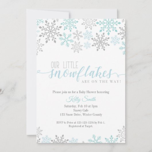 Invitation Baby shower Snowflakes, Twin Boys, Blue Winter (Devant)