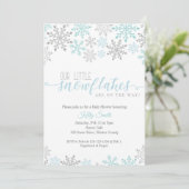 Invitation Baby shower Snowflakes, Twin Boys, Blue Winter (Debout devant)