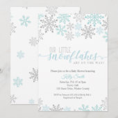 Invitation Baby shower Snowflakes, Twin Boys, Blue Winter (Devant / Derrière)