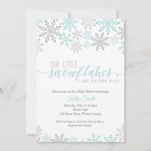 Invitation Baby shower Snowflakes, Twin Boys, Blue Winter