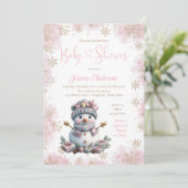 Invitation Baby shower Snowman Pink Gold (Debout devant)