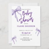 Invitation Baby Shower Soft Purple Bows (Devant)