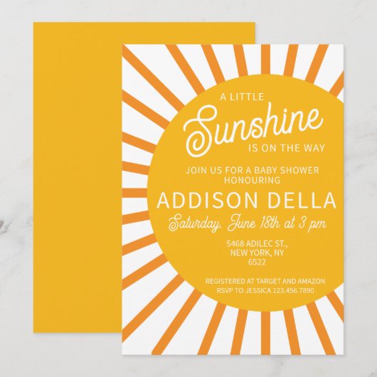 Invitation Baby shower solaire jaune (Devant / Derrière)