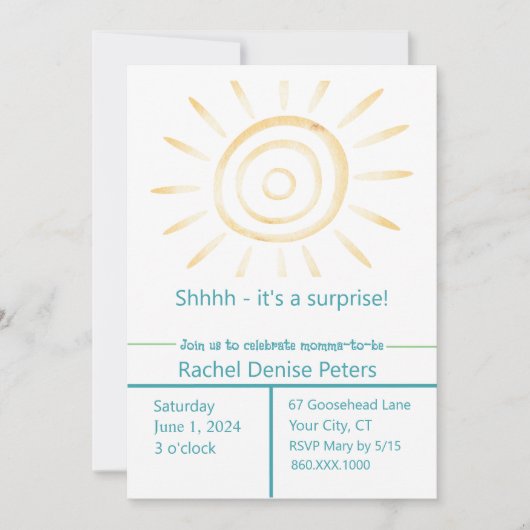 Invitation Baby shower SOLEIL (Devant)