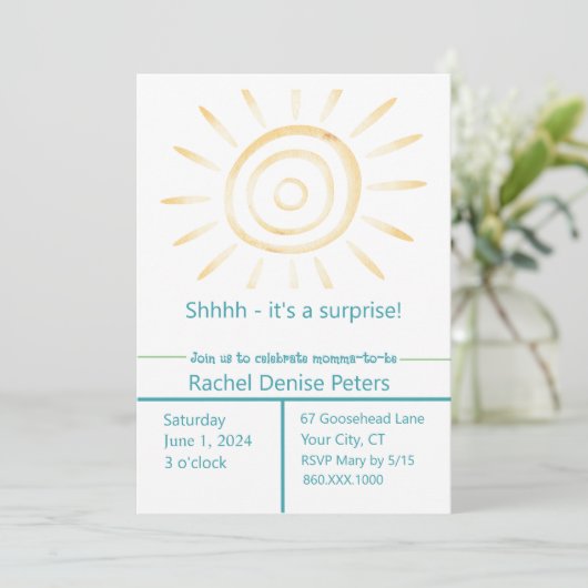 Invitation Baby shower SOLEIL (Debout devant)