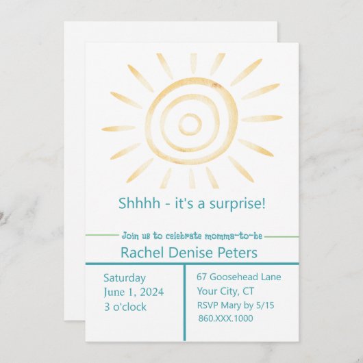 Invitation Baby shower SOLEIL (Devant / Derrière)