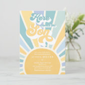 Invitation Baby shower Soleil Venez Ici Le Son Blue Rays (Debout devant)