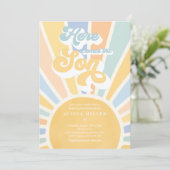 Invitation Baby shower Soleil Venez Ici Le Son Blue Rays (Debout devant)