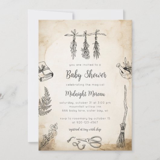 Invitation Baby shower sorcière (Devant)