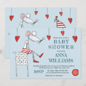 Invitation Baby shower souris et berceau (Devant / Derrière)