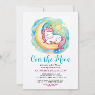 Invitation Baby Shower « Sous la Lune » – Licorne Endormie