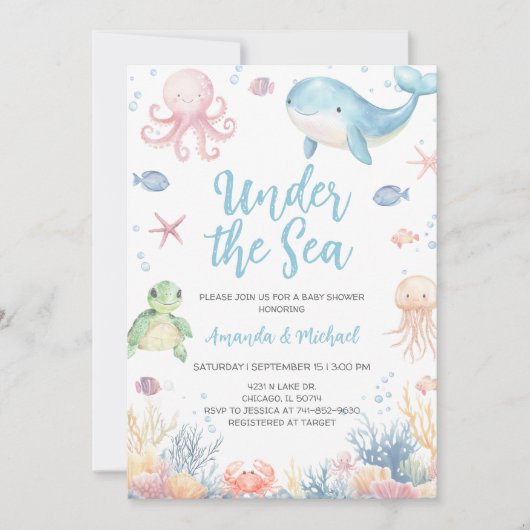 Invitation Baby Shower Sous les Mers (Devant)