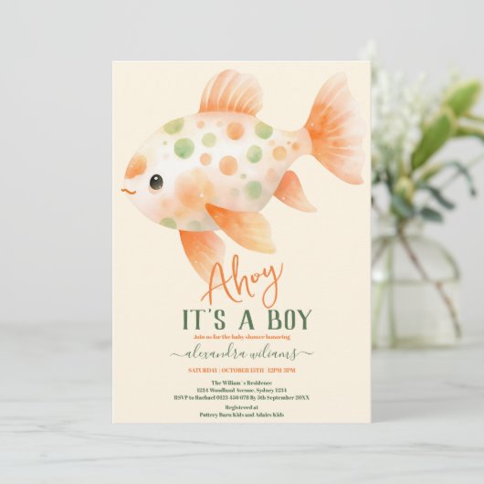 Invitation Baby shower sous-marin d'aquarelle enchanteur (Debout devant)