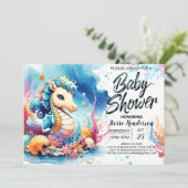 Invitation Baby shower sous-marin de Seahorse (Debout devant)